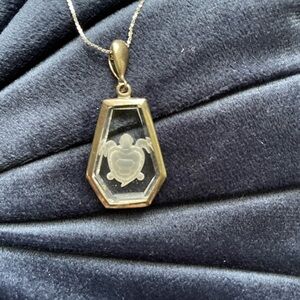 Etched glass Sea Turtle Pendant Necklace